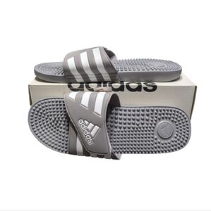 Adidas Gray Adissage 3 Stripe Slide Sandals Size 18 NWT
